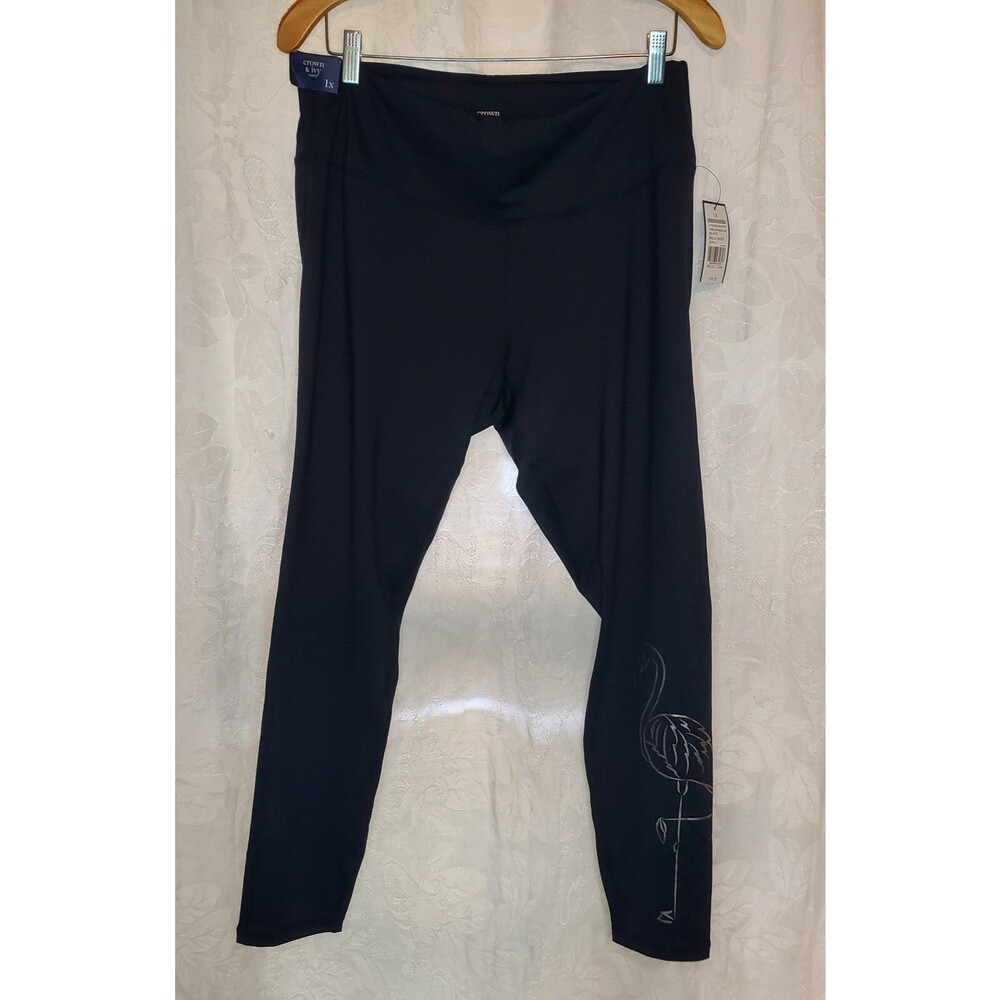 Crown & Ivy Curvy Women’s Black Athletic Sports Leggings NWT XL 1X Flamingo